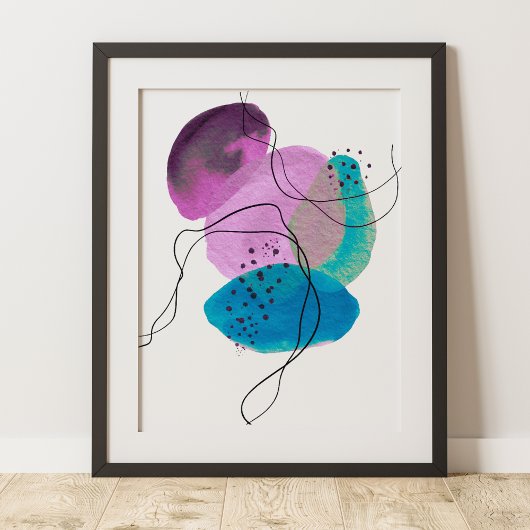 Tijdelijk modern Abstract kunstzwart Paars Blauwgr Poster