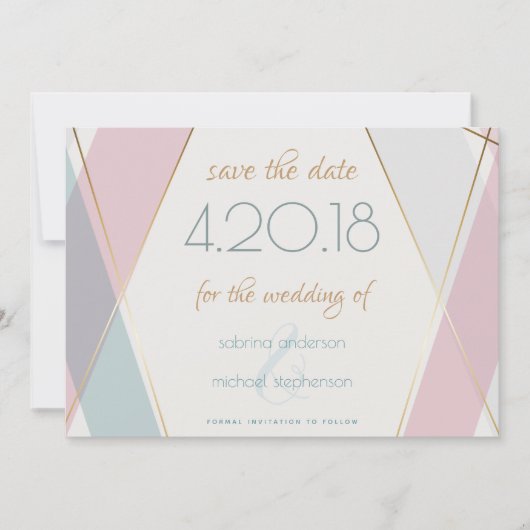Tijdelijk modern Blauwgroen Roos voor geometrische Save The Date (Voorkant)
