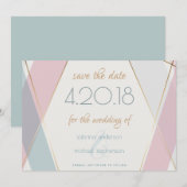 Tijdelijk modern Blauwgroen Roos voor geometrische Save The Date (Voorkant / Achterkant)