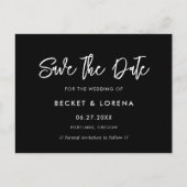 Tijdelijk modern zwart Sla de datum op Aankondigingskaart (Voorkant)