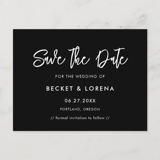 Tijdelijk modern zwart Sla de datum op Aankondigingskaart (Voorkant)