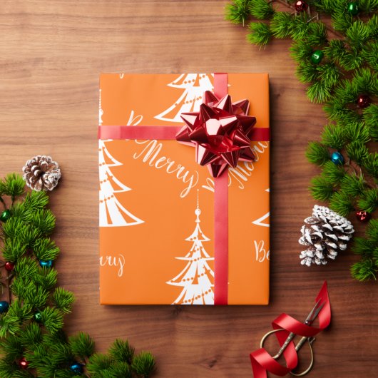 Tijdelijk Oranje en wit kerstfeest Cadeaupapier