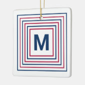 Tijdelijk rood wit en blauw modern monogram keramisch ornament (Links)