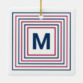Tijdelijk rood wit en blauw modern monogram keramisch ornament (Achterkant)