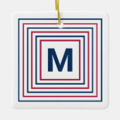 Tijdelijk rood wit en blauw modern monogram keramisch ornament (Voorkant)