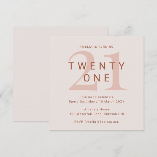 Tijdelijk Roos 21e verjaardag van de uitnodiging (Voorkant / Achterkant)