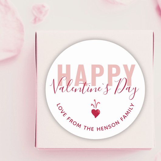 Tijdelijk roze rood hart Happy Valentijn Day Scrip Ronde Sticker