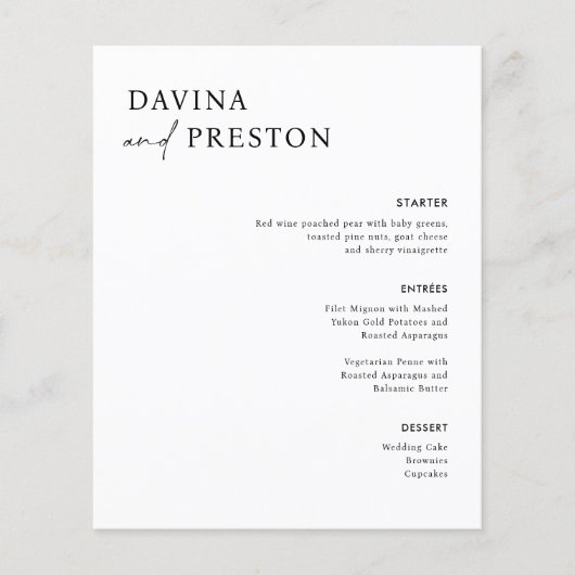 Tijdelijk script modern WEDDING DINNER MENU (Voorkant)