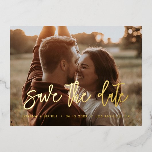 Tijdelijk sparen de datum gouden folie fotokaart folie uitnodiging briefkaart (Voorkant)