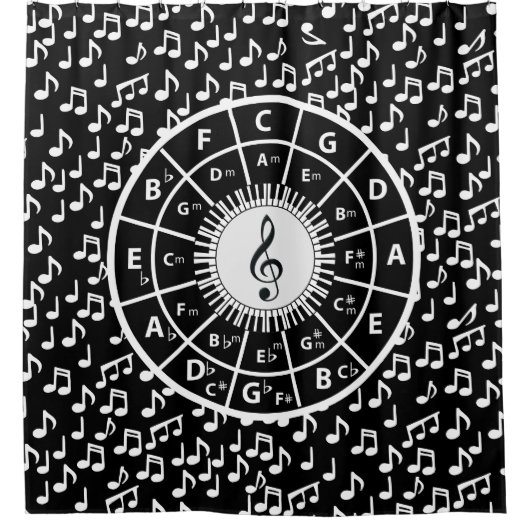 Tijdelijk zwart-wit muziekontwerp douchegordijn (Voorkant)