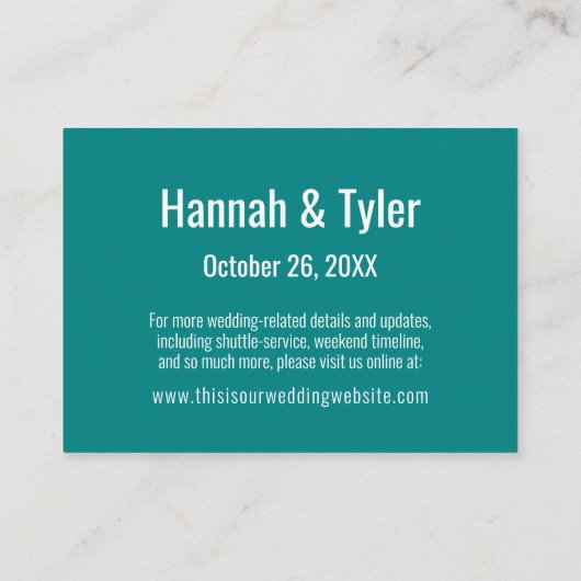 Tijdelijke eenvoudige elegante Blauwgroen accommod Informatiekaartje (Achterkant)