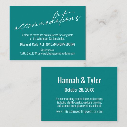 Tijdelijke eenvoudige elegante Blauwgroen accommod Informatiekaartje (Voorkant / Achterkant)