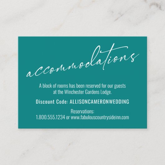 Tijdelijke eenvoudige elegante Blauwgroen accommod Informatiekaartje (Voorkant)