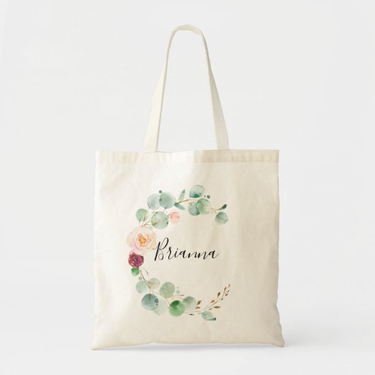 Tijdelijke Eucalyptus Floral Bridesmaid Canvas tas (Voorkant)