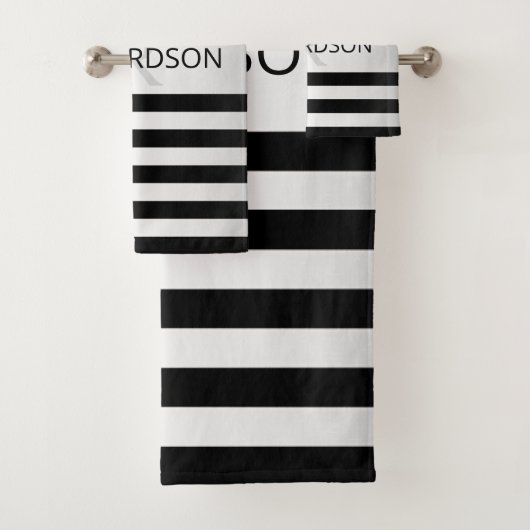 Tijdelijke Faux Silver Ombre Stripes & Black Bad Handdoek (Insitu)