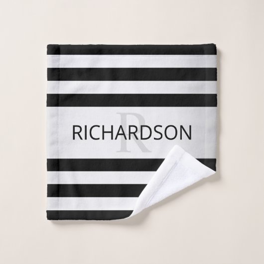 Tijdelijke Faux Silver Ombre Stripes & Black Bad Handdoek (Wasdoekje)