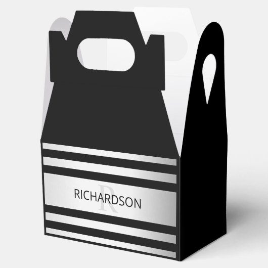 Tijdelijke Faux Silver Ombre Stripes & Black Bedankdoosjes (Geopend)