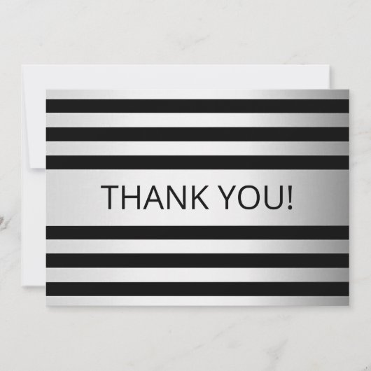 Tijdelijke Faux Silver Ombre Stripes & Black Bedankkaart (Voorkant)