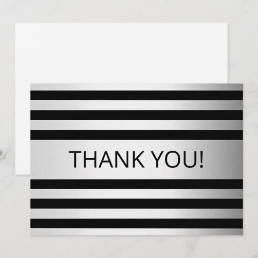 Tijdelijke Faux Silver Ombre Stripes & Black Bedankkaart (Voorkant / Achterkant)