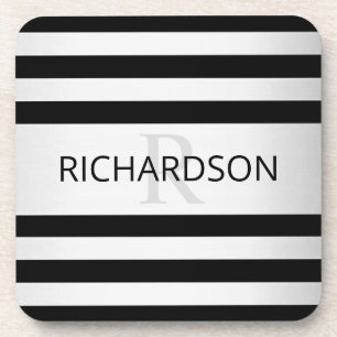 Tijdelijke Faux Silver Ombre Stripes & Black Bier Onderzetter