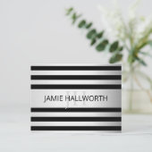Tijdelijke Faux Silver Ombre Stripes & Black Briefkaart (Staand voorkant)
