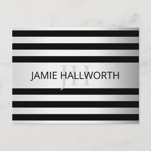 Tijdelijke Faux Silver Ombre Stripes & Black Briefkaart (Voorkant)