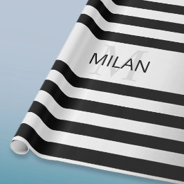 Tijdelijke Faux Silver Ombre Stripes & Black Cadeaupapier