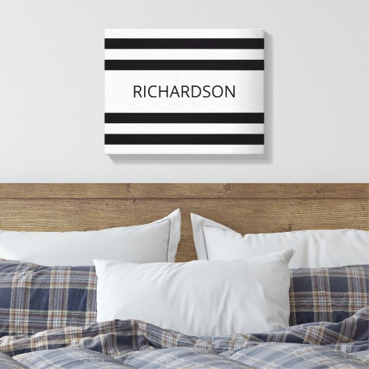 Tijdelijke Faux Silver Ombre Stripes & Black Canvas Afdruk (Insitu (Slaapkamer))