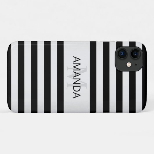 Tijdelijke Faux Silver Ombre Stripes & Black Case-Mate iPhone Case (Achterkant (horizontaal))
