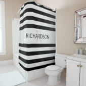 Tijdelijke Faux Silver Ombre Stripes & Black Douchegordijn (In situ)