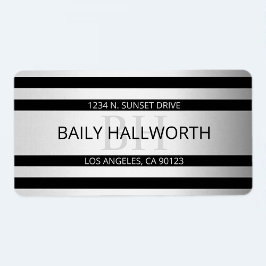 Tijdelijke Faux Silver Ombre Stripes & Black Etiket