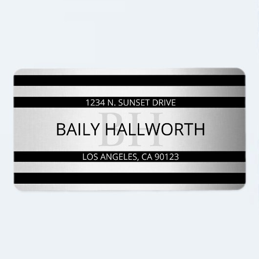 Tijdelijke Faux Silver Ombre Stripes & Black Etiket
