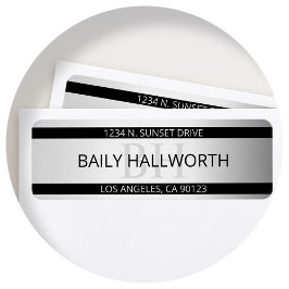 Tijdelijke Faux Silver Ombre Stripes & Black Etiket