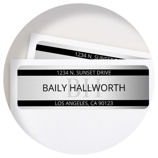 Tijdelijke Faux Silver Ombre Stripes & Black Etiket