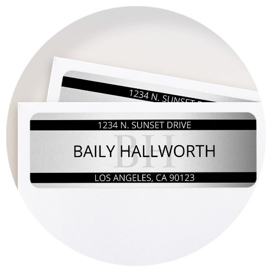 Tijdelijke Faux Silver Ombre Stripes & Black Etiket