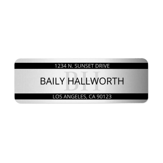 Tijdelijke Faux Silver Ombre Stripes & Black Etiket (Voorkant)