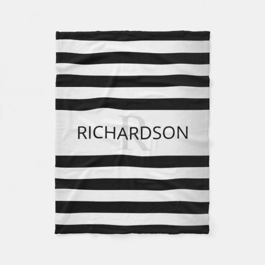 Tijdelijke Faux Silver Ombre Stripes & Black Fleece Deken (Voorkant)