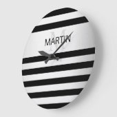 Tijdelijke Faux Silver Ombre Stripes & Black Grote Klok (Hoek)