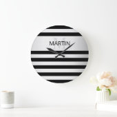 Tijdelijke Faux Silver Ombre Stripes & Black Grote Klok (Huis)