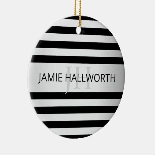 Tijdelijke Faux Silver Ombre Stripes & Black Keramisch Ornament (Rechts)