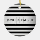 Tijdelijke Faux Silver Ombre Stripes & Black Keramisch Ornament (Voorkant)