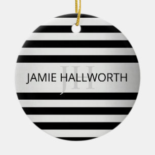 Tijdelijke Faux Silver Ombre Stripes & Black Keramisch Ornament