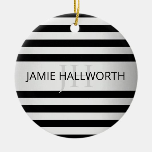 Tijdelijke Faux Silver Ombre Stripes & Black Keramisch Ornament (Voorkant)