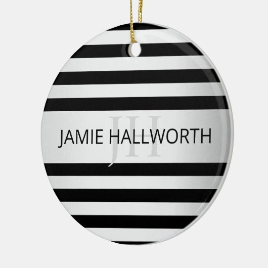 Tijdelijke Faux Silver Ombre Stripes & Black Keramisch Ornament (Links)