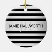 Tijdelijke Faux Silver Ombre Stripes & Black Keramisch Ornament (Achterkant)