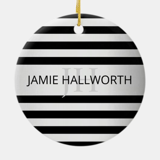 Tijdelijke Faux Silver Ombre Stripes & Black Keramisch Ornament (Achterkant)