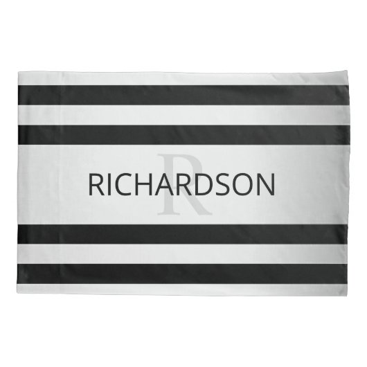 Tijdelijke Faux Silver Ombre Stripes & Black Kussensloop (Achterkant-Links)