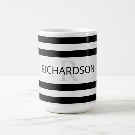 Tijdelijke Faux Silver Ombre Stripes & Black Magische Mok (Midden)