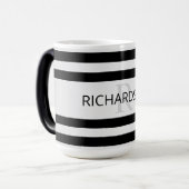 Tijdelijke Faux Silver Ombre Stripes & Black Magische Mok (Voorkant links)