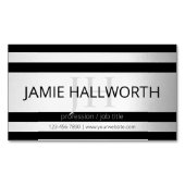 Tijdelijke Faux Silver Ombre Stripes & Black Magnetisch Visitekaartje (Voorkant)